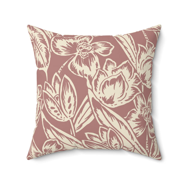 Floral Square Pillow – Beige Botanical Throw Cushion