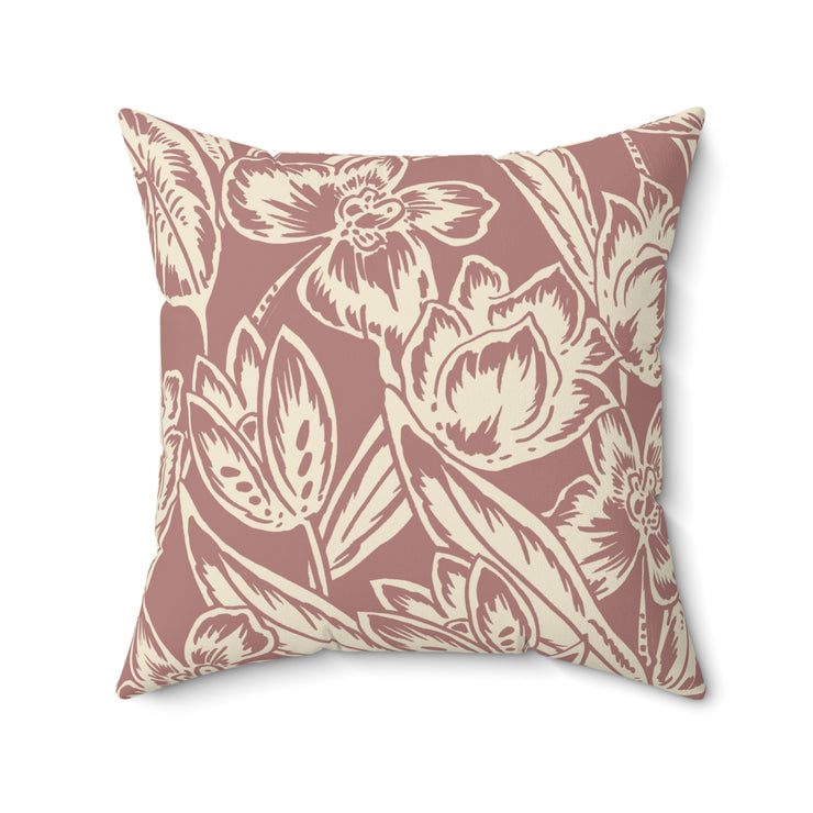 Floral Square Pillow – Beige Botanical Throw Cushion
