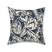 Navy Floral Square Pillow –Classic Botanical Throw Cushion