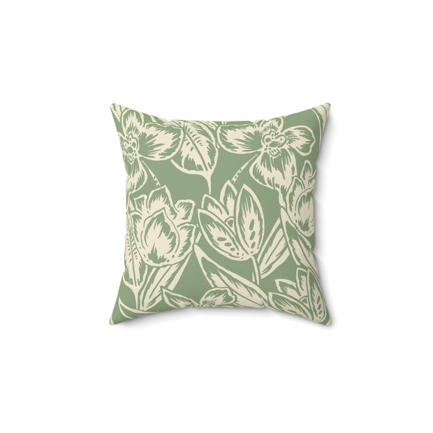 Floral Square Pillow – Beige Botanical Throw Cushion