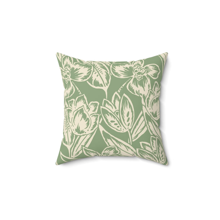 Floral Square Pillow – Beige Botanical Throw Cushion