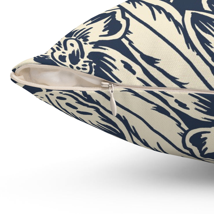 Navy Floral Square Pillow –Classic Botanical Throw Cushion