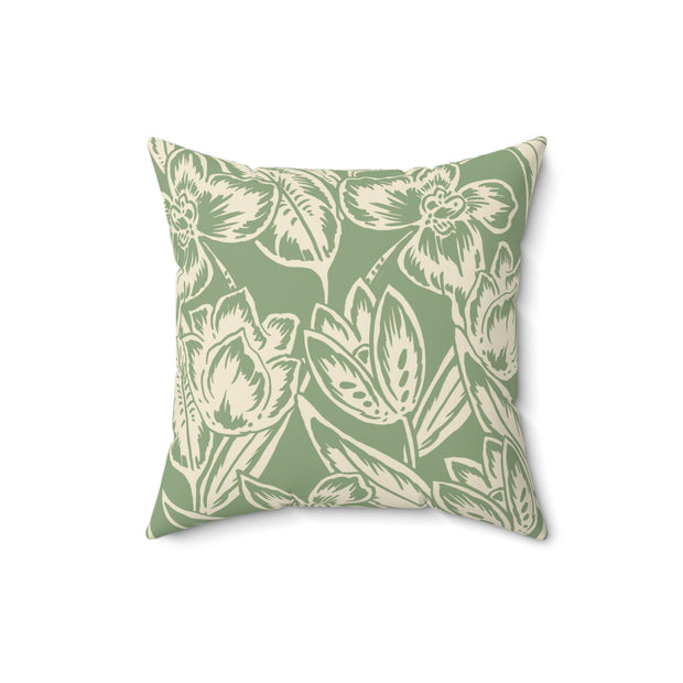 Floral Square Pillow – Beige Botanical Throw Cushion