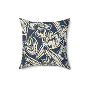 Navy Floral Square Pillow –Classic Botanical Throw Cushion