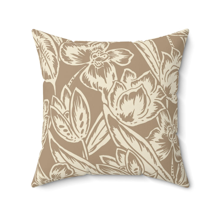 Neutral Floral Square Pillow – Beige Botanical Throw Cushion