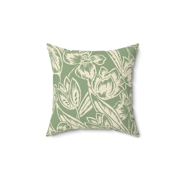 Floral Square Pillow – Beige Botanical Throw Cushion