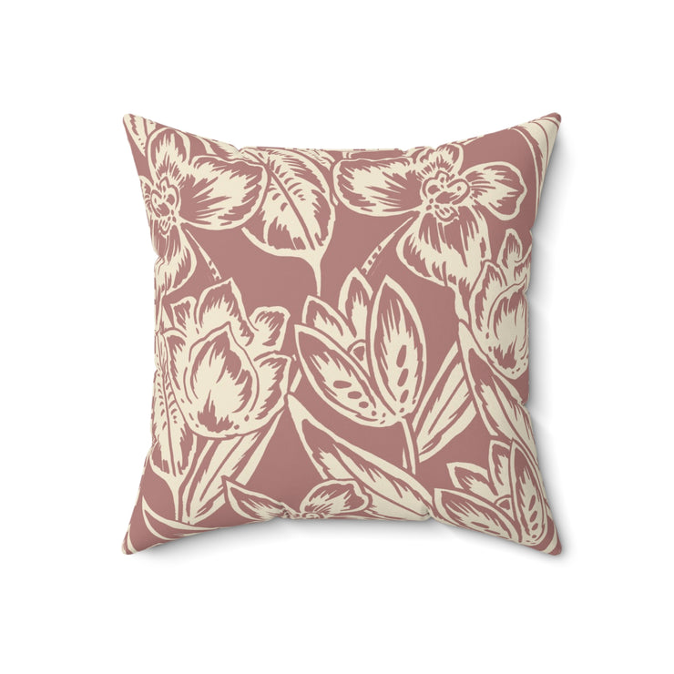 Floral Square Pillow – Beige Botanical Throw Cushion
