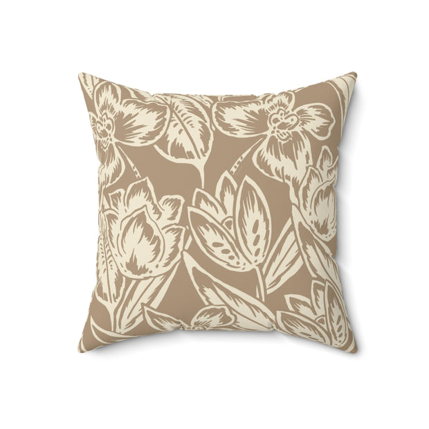 Neutral Floral Square Pillow – Beige Botanical Throw Cushion