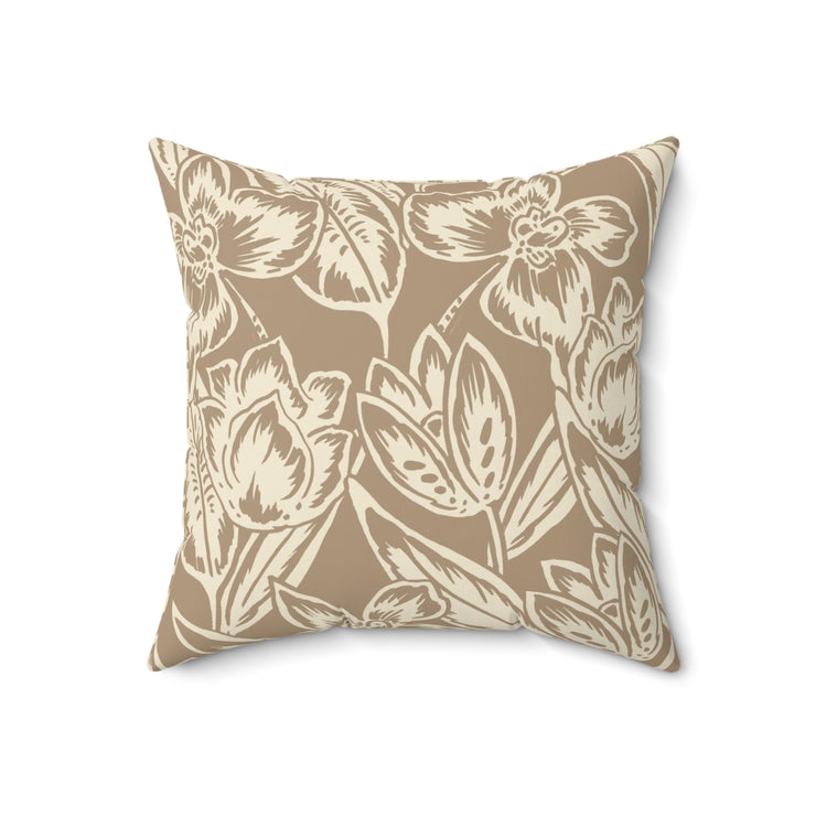 Neutral Floral Square Pillow – Beige Botanical Throw Cushion