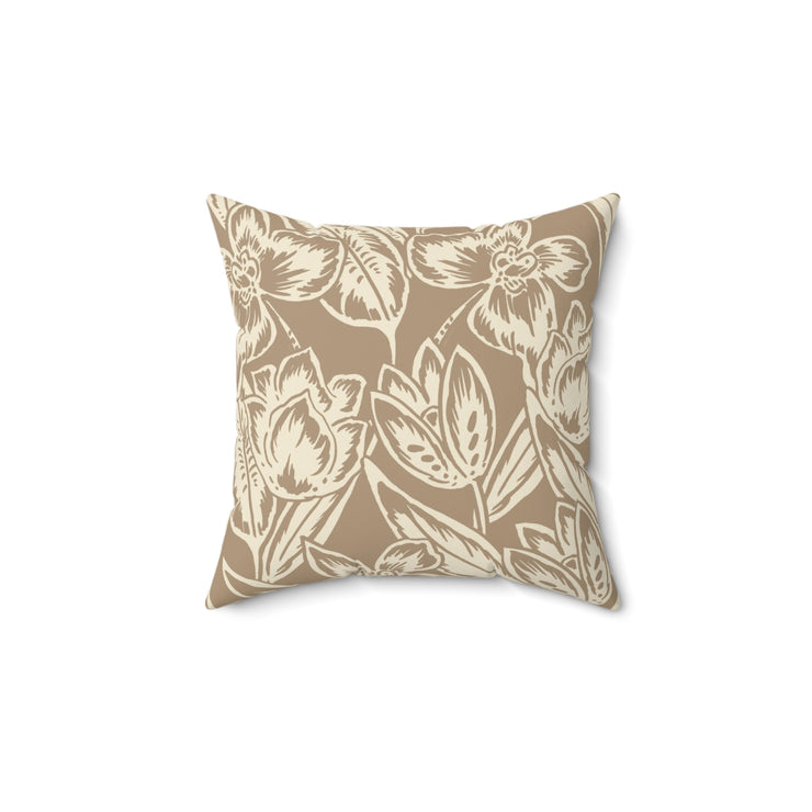 Neutral Floral Square Pillow – Beige Botanical Throw Cushion