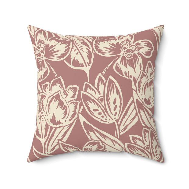 Floral Square Pillow – Beige Botanical Throw Cushion