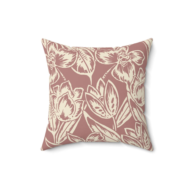 Floral Square Pillow – Beige Botanical Throw Cushion