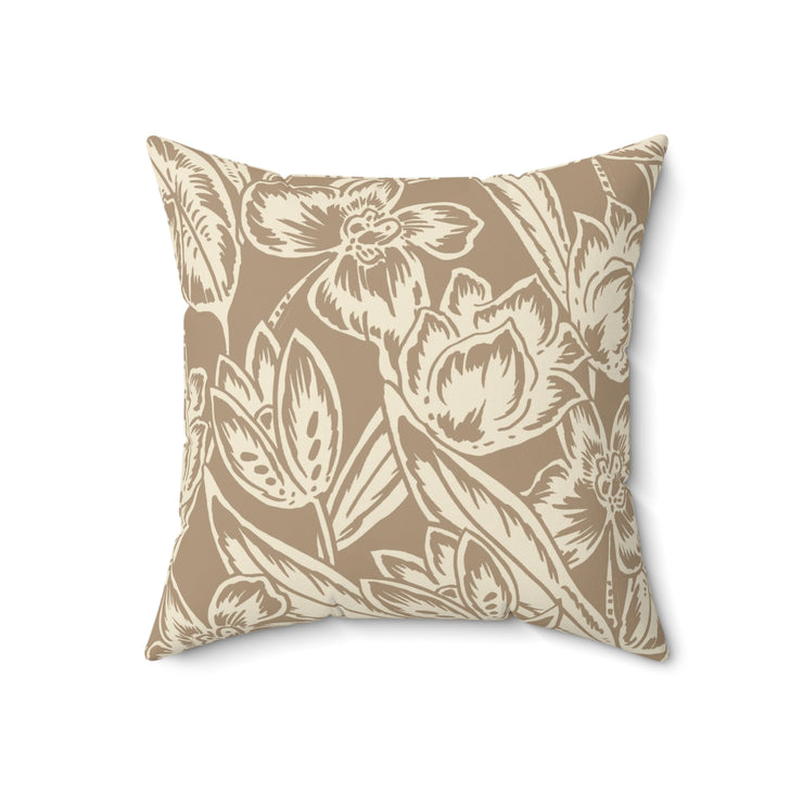 Neutral Floral Square Pillow – Beige Botanical Throw Cushion