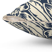 Navy Floral Square Pillow –Classic Botanical Throw Cushion