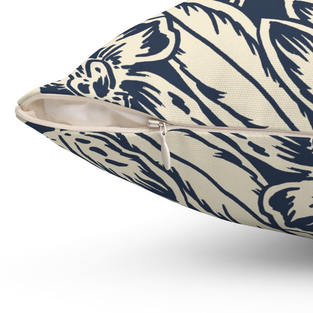 Navy Floral Square Pillow –Classic Botanical Throw Cushion