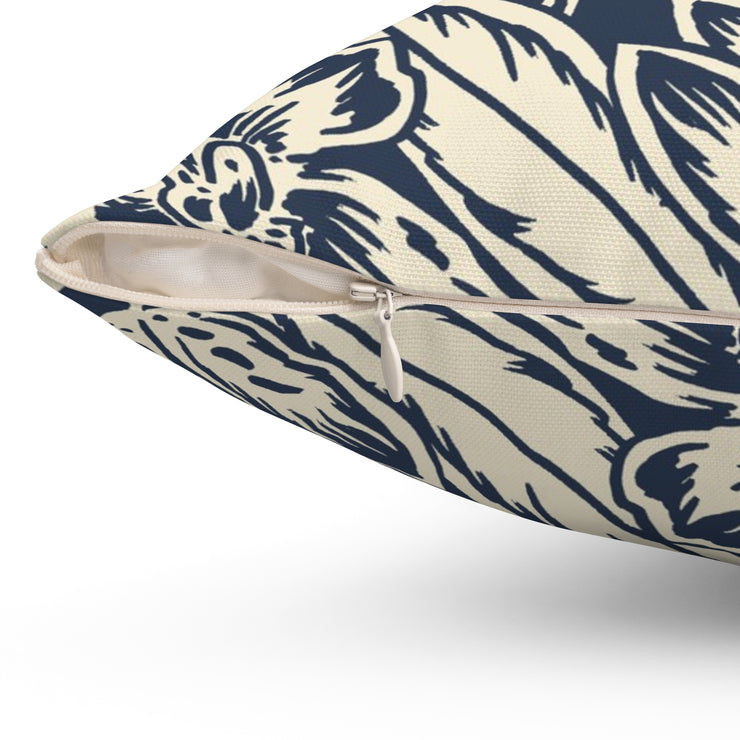 Navy Floral Square Pillow –Classic Botanical Throw Cushion
