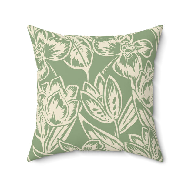 Floral Square Pillow – Beige Botanical Throw Cushion