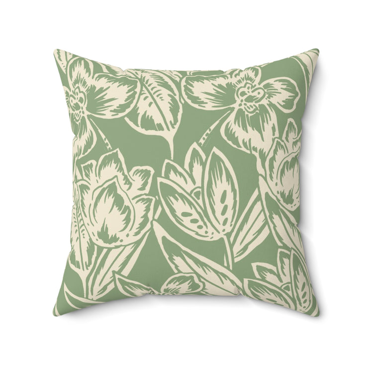 Floral Square Pillow – Beige Botanical Throw Cushion