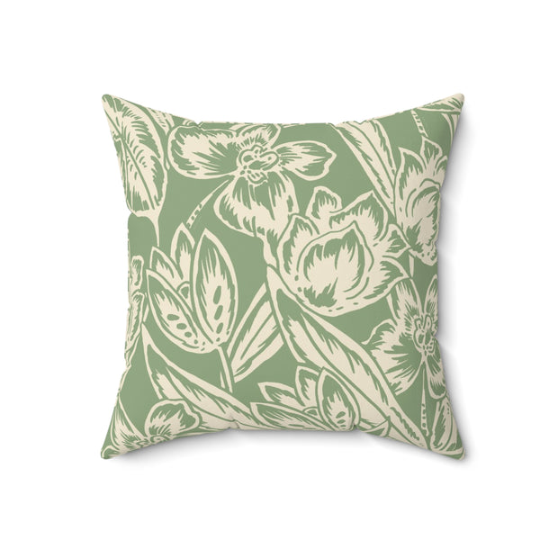 Floral Square Pillow – Beige Botanical Throw Cushion