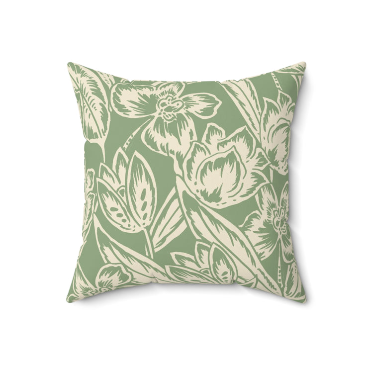 Floral Square Pillow – Beige Botanical Throw Cushion