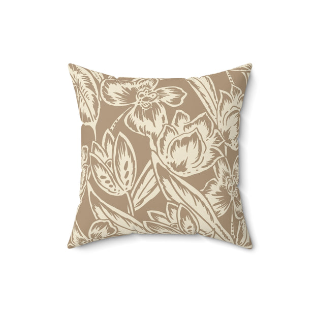 Neutral Floral Square Pillow – Beige Botanical Throw Cushion