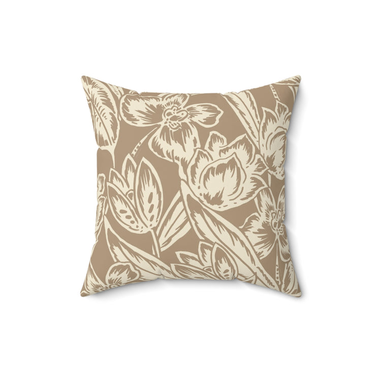 Neutral Floral Square Pillow – Beige Botanical Throw Cushion