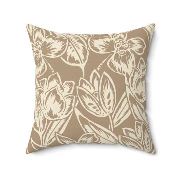 Neutral Floral Square Pillow – Beige Botanical Throw Cushion