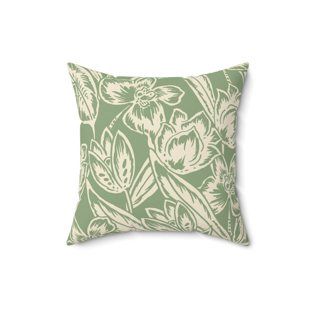 Floral Square Pillow – Beige Botanical Throw Cushion