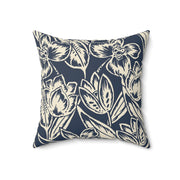 Navy Floral Square Pillow –Classic Botanical Throw Cushion