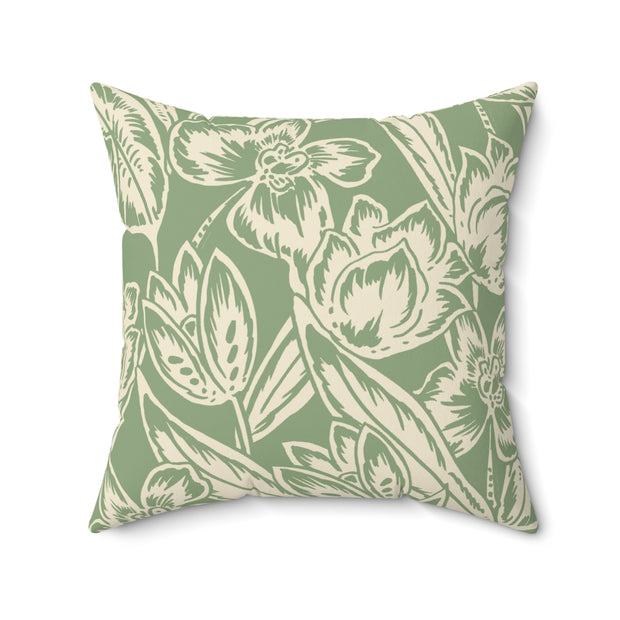 Floral Square Pillow – Beige Botanical Throw Cushion