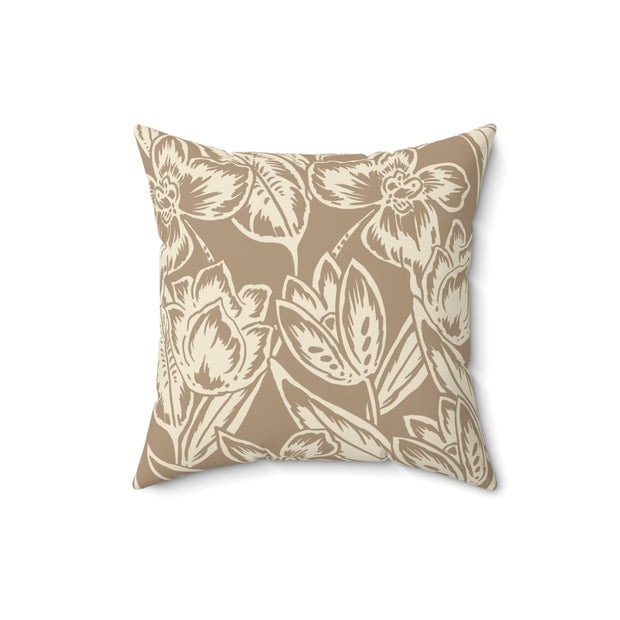 Neutral Floral Square Pillow – Beige Botanical Throw Cushion