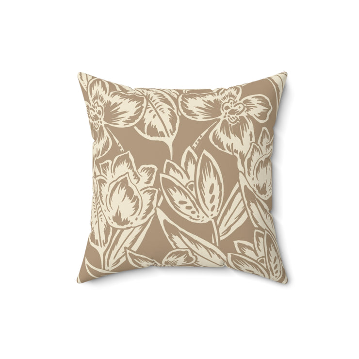 Neutral Floral Square Pillow – Beige Botanical Throw Cushion