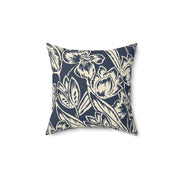 Navy Floral Square Pillow –Classic Botanical Throw Cushion