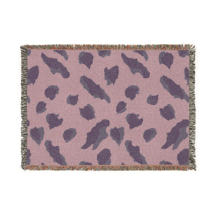 Leopard Print Woven Throw Blanket — Pink & Green Cozy Animal Pattern