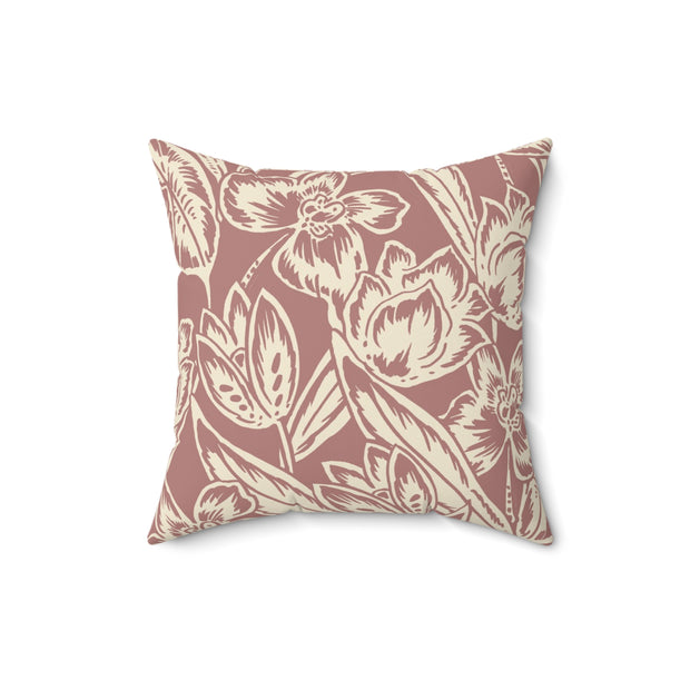 Floral Square Pillow – Beige Botanical Throw Cushion
