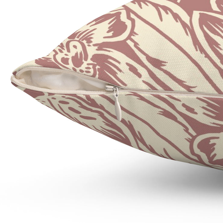 Floral Square Pillow – Beige Botanical Throw Cushion