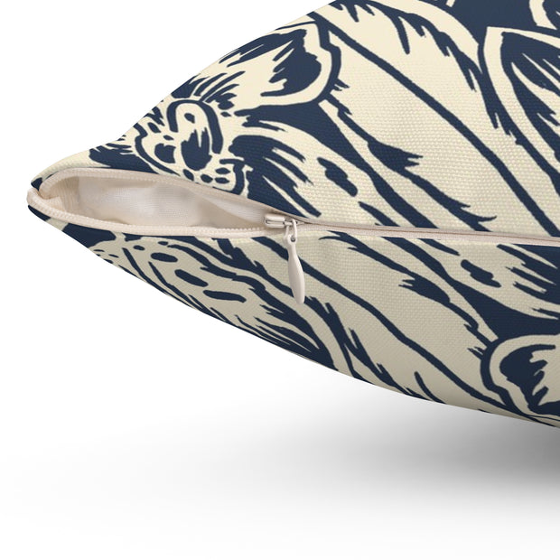 Navy Floral Square Pillow –Classic Botanical Throw Cushion