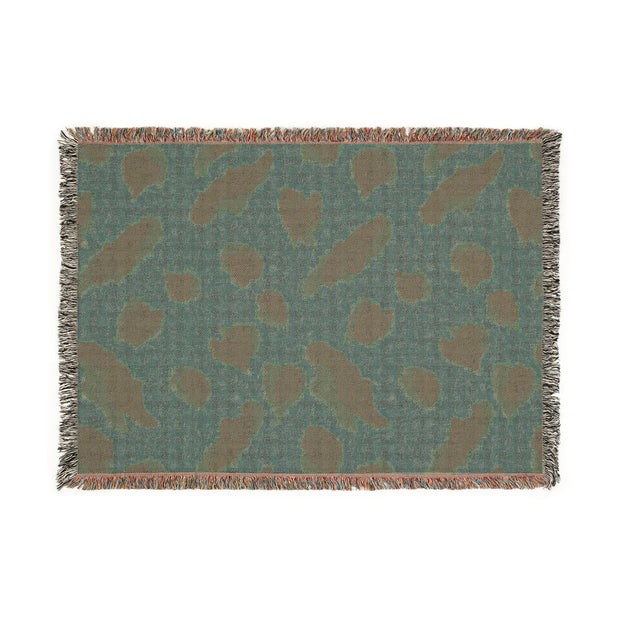 Leopard Print Woven Throw Blanket — Pink & Green Cozy Animal Pattern