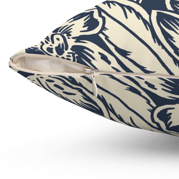 Navy Floral Square Pillow –Classic Botanical Throw Cushion