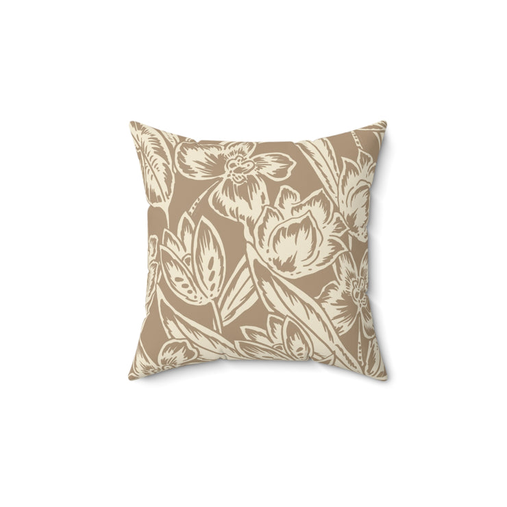 Neutral Floral Square Pillow – Beige Botanical Throw Cushion