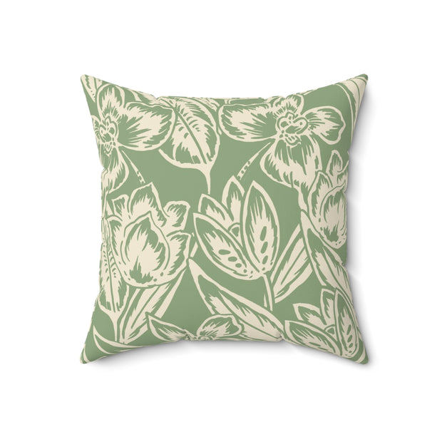 Floral Square Pillow – Beige Botanical Throw Cushion