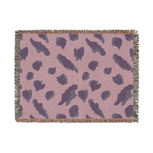 Leopard Print Woven Throw Blanket — Pink & Green Cozy Animal Pattern