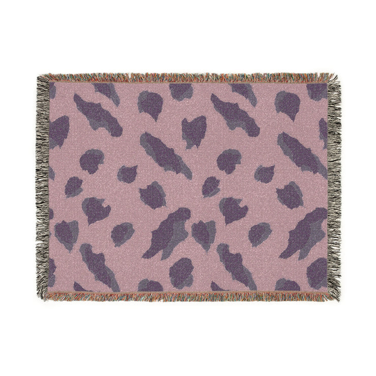 Leopard Print Woven Throw Blanket — Pink & Green Cozy Animal Pattern